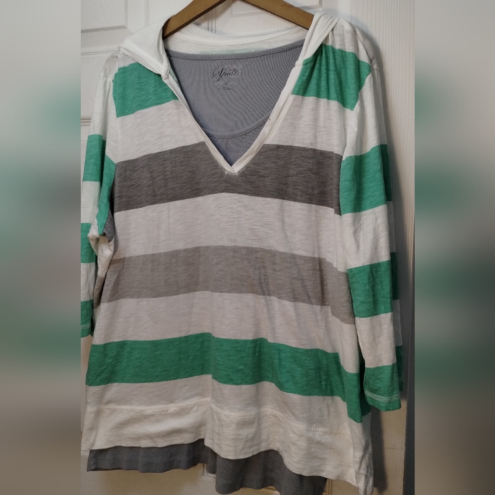 Striped V-Neck Hoodie Top